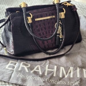 Brahmin Cocoa Croc-Embossed Satchel